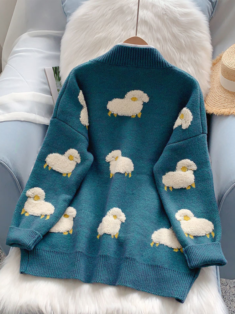 H SA 2022 Women Sweater Cardigans Knitcoat V Neck Sheep Cardigans Sweaters Warm Knitwear Korean fashion 1