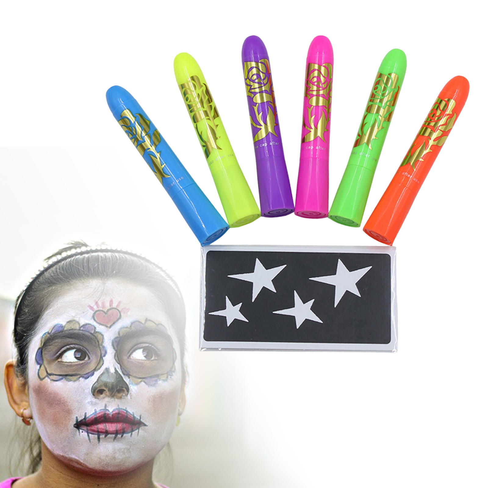 Halloween UV Face Paint Stick Body Paint Crayon Makeup Kit - 6 Colours