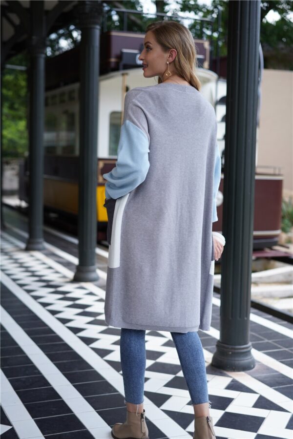 H80 S90 Hot New Women Long Cardigan Stiped Patchwork Loose Sweater Long Sleeve Casual Knit Sweater 3