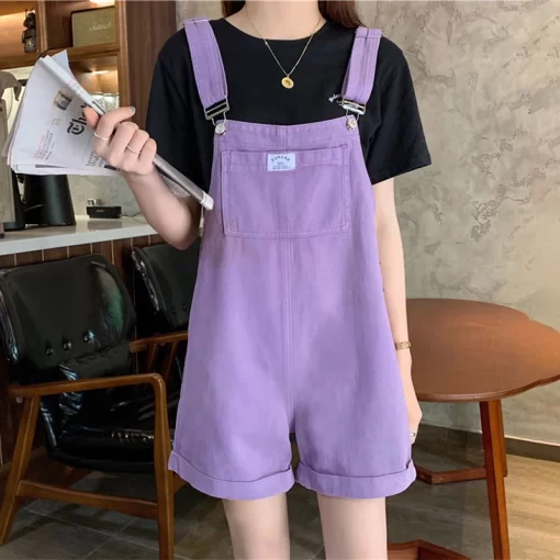 HI FASHION Summer Vintage Purple Jean Jumpsuit Women Cotton Wide Legs Bib Female Overalls Woman Personality 3