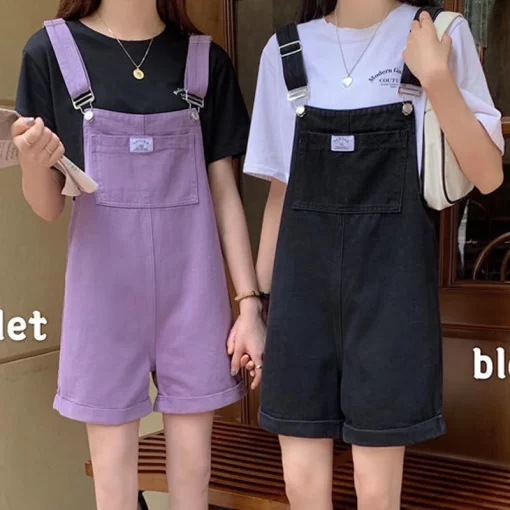 HI FASHION Summer Vintage Purple Jean Jumpsuit Women Cotton Wide Legs Bib Female Overalls Woman Personality 4