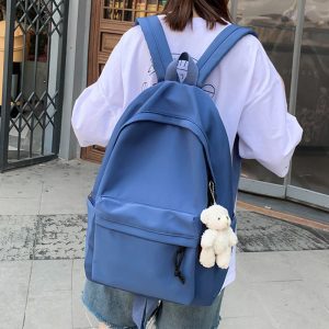 HOCODO Simple Female Backpack Women Canval School Bag For Teenage Girl Casual Shoulder Bag Solid Color 2