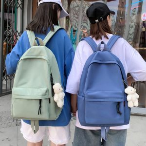 HOCODO Simple Female Backpack Women Canval School Bag For Teenage Girl Casual Shoulder Bag Solid Color 3
