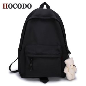 HOCODO Simple Female Backpack Women Canval School Bag For Teenage Girl Casual Shoulder Bag Solid Color 5