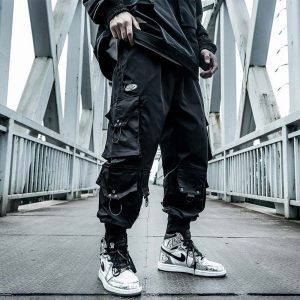 HOUZHOU Black Cargo Pants Men Joggers Hip Hop Techwear Pants Hippie Cargo Trousers for Men Streetwear