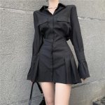 Black Shirt Dress Women Elegant Vintage Long Sleeve