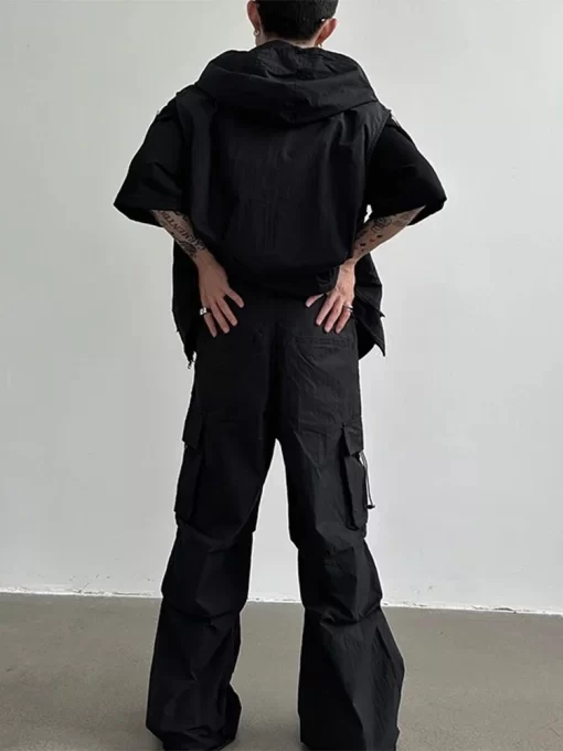 HOUZHOU Cargo Pants Sets Vest Hooded Summer 2 Piece Outfit Japanese Sleeveless Suit Male Korean Streetwear 3
