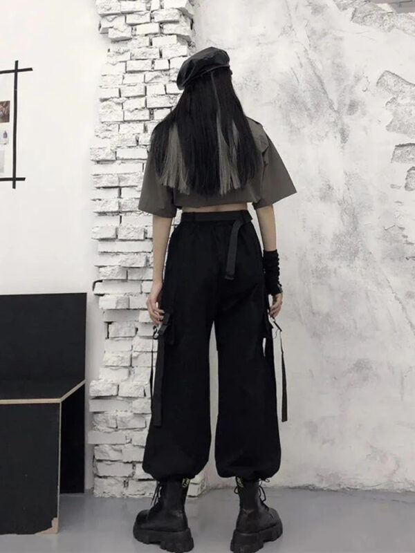 HOUZHOU Gothic Streetwear Women s Cargo Pants with Chain Punk Techwear Black Oversize Korean Fashion Wide 5