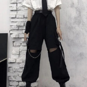 HOUZHOU Gothic Streetwear Women s Cargo Pants with Chain Punk Techwear Black Oversize Korean Fashion Wide.jpg 640x640