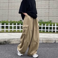 HOUZHOU Harajuku Streetwear Khaki Cargo Pants Women Oversize Pockets Hip Hop Black Wide Leg Trousers For 1.jpg 640x640 1