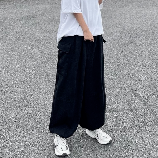 HOUZHOU Harajuku Streetwear Khaki Cargo Pants Women Oversize Pockets Hip Hop Black Wide Leg Trousers For 3