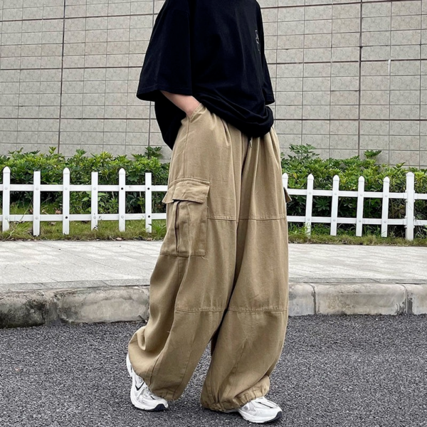 HOUZHOU Harajuku Streetwear Khaki Cargo Pants Women Oversize Pockets Hip Hop Black Wide Leg Trousers For