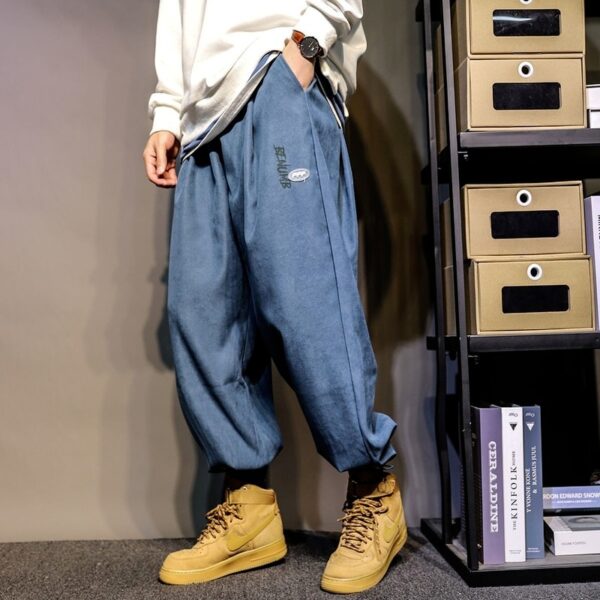 HOUZHOU Winter Warm Baggy Casual Joggers Sweatpants Thick Korean Streetwear Hip Hop Harajuku Fashion Blue Gray 2