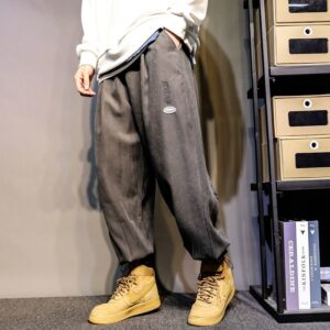 HOUZHOU Winter Warm Baggy Casual Joggers Sweatpants Thick Korean Streetwear Hip Hop Harajuku Fashion Blue Gray 3