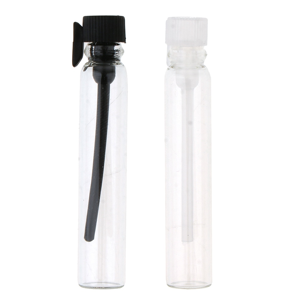 50Pcs Mini Clear Glass Bottles Empty Perfume Sample Vials Essential Oil Jars Dropping Containers with Plastic Dropper Caps