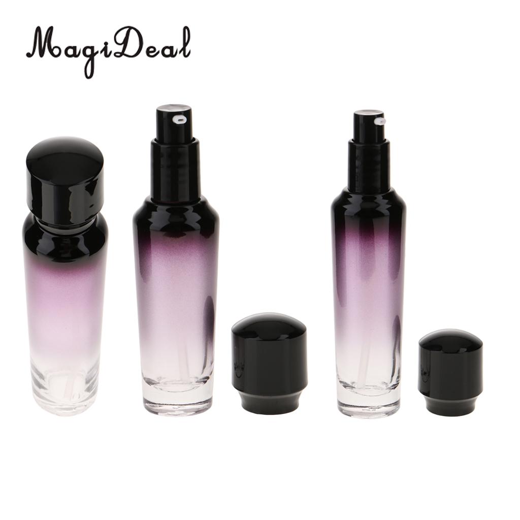 3 Pack 35/55/100ml Empty Glass Container Makeup Face Cream Lotion Treatment Pump Bottle Jar Pot Cosmetic Refillable Container