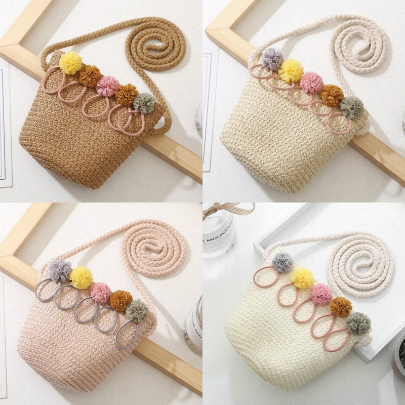 Handmade Floral Rattan Kids Crossbody Mini Shoulder Bag Summer Straw Beach Bag Girls Casual Messenger Bags 2