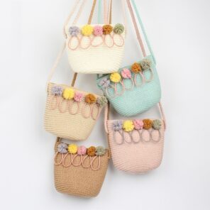 Handmade Floral Rattan Kids Crossbody Mini Shoulder Bag Summer Straw Beach Bag Girls Casual Messenger Bags