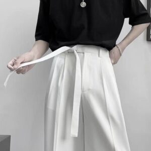 Harajuku Fashion Men s Pants Casual Wide leg Oversize Pants With Belt Korean Style Streetwear Trousers