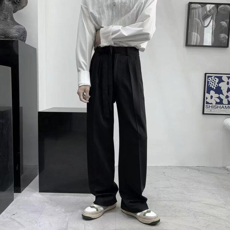 Harajuku Fashion Men s Pants Casual Wide leg Oversize Pants With Belt Korean Style Streetwear Trousers 5