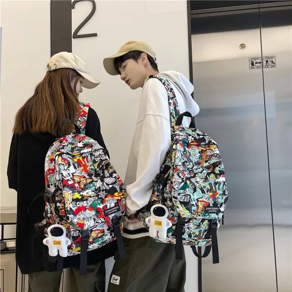 Harajuku Girl Male School Bag Female Graffiti Print Men Backpack Women Book Boy Bag Nylon Ladies 2 jpg