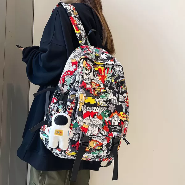 Harajuku Girl Male School Bag Female Graffiti Print Men Backpack Women Book Boy Bag Nylon Ladies jpg