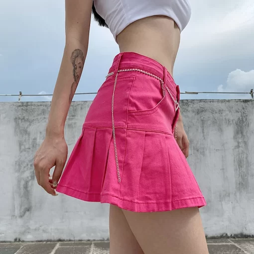 Harajuku Punk Y2K Denim Mini Pleated Skirt Ladies Summer High Waist Jeans Shorts Skirts Women Ruffles 4