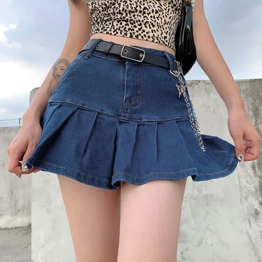 Harajuku Punk Y2K Denim Mini Pleated Skirt Ladies Summer High Waist Jeans Shorts Skirts Women Ruffles