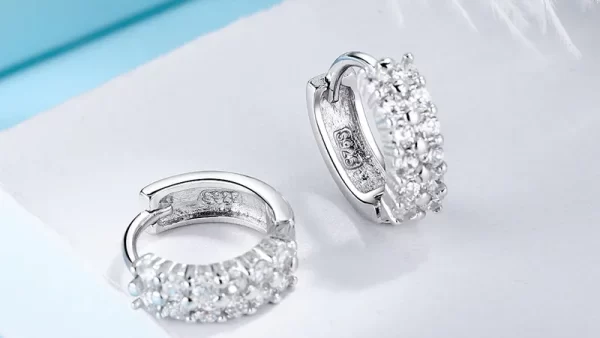 High Quality 925 Sterling silver Double row crystal Round Earrings Stud for women Fashion designer Jewelry