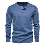 High Quality Henry Collar T Shirt Men Casual