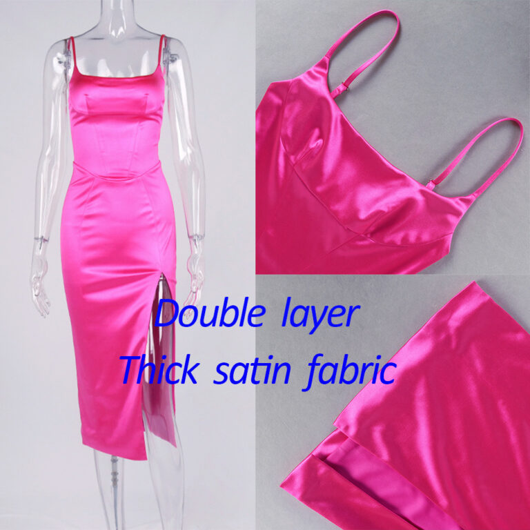 High Quality Rose Satin Bodycon Dress Women Midi Dress 2022 Black Elegant Spaghetti Strap Dress Sexy 5