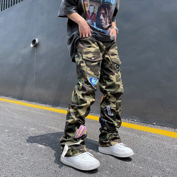 High Street Camouflage Jeans Mens Embroidered Patch Men s Streetwear Fashion Brand American Hip Hop Straight 1
