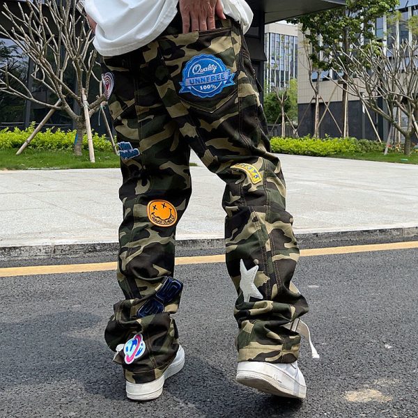 High Street Camouflage Jeans Mens Embroidered Patch Men s Streetwear Fashion Brand American Hip Hop Straight 2