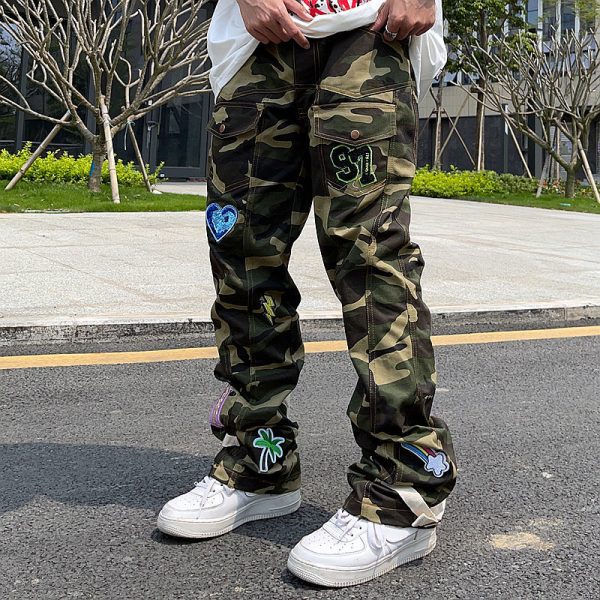 High Street Camouflage Jeans Mens Embroidered Patch Men s Streetwear Fashion Brand American Hip Hop Straight 3