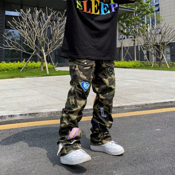 High Street Camouflage Jeans Mens Embroidered Patch Men s Streetwear Fashion Brand American Hip Hop Straight 5