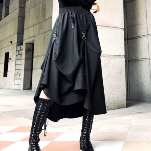 High Waist Cargo Skirts Woman Harajuku 2022 Loose A line Pocket Midi Long Black Skirt Hip 1.jpg 640x640 1