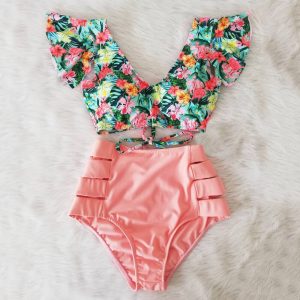 High Waist Ruffled Sexy Bikini Set 2022 Flounce Biquini Swimwear Women Two Pieces Swimsuit Floral Beachwear 1