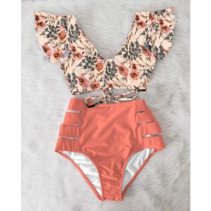 High Waist Ruffled Sexy Bikini Set 2022 Flounce Biquini Swimwear Women Two Pieces Swimsuit Floral Beachwear