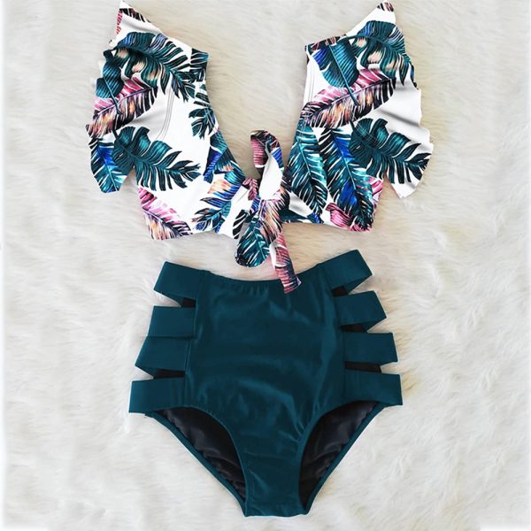 High Waist Ruffled Sexy Bikini Set 2022 Flounce Biquini Swimwear Women Two Pieces Swimsuit Floral Beachwear 5