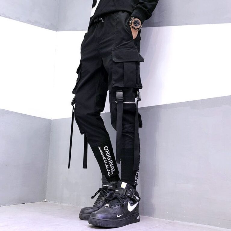 Hip Hop Men Ribbons Cargo Pants Fashion Harajuku 2022 New Elastic Waist Casual Streetwear Mens Joggers 1