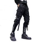 Hip Hop Men Ribbons Cargo Pants Fashion Harajuku