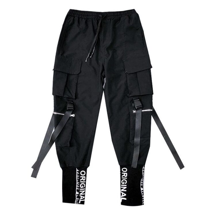Hip Hop Men Ribbons Cargo Pants Fashion Harajuku 2022 New Elastic Waist Casual Streetwear Mens Joggers 2