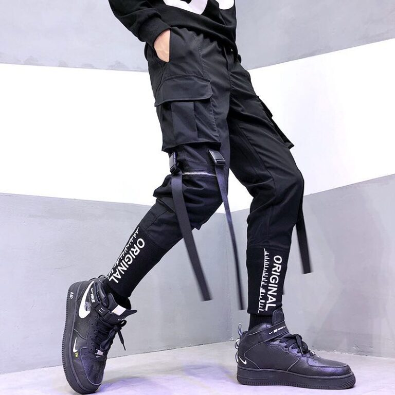 Hip Hop Men Ribbons Cargo Pants Fashion Harajuku 2022 New Elastic Waist Casual Streetwear Mens Joggers 4