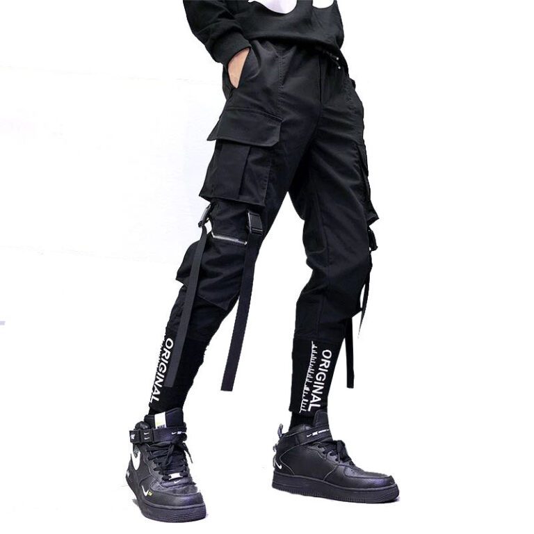Hip Hop Men Ribbons Cargo Pants Fashion Harajuku 2022 New Elastic Waist Casual Streetwear Mens Joggers