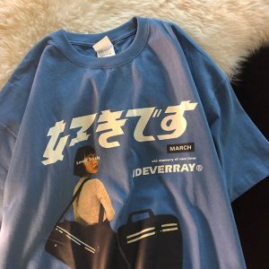 Hip Hop Streetwear Harajuku T Shirt Girl Japanese Kanji Print Tshirt 2021CC Summer Mens Short Sleeve