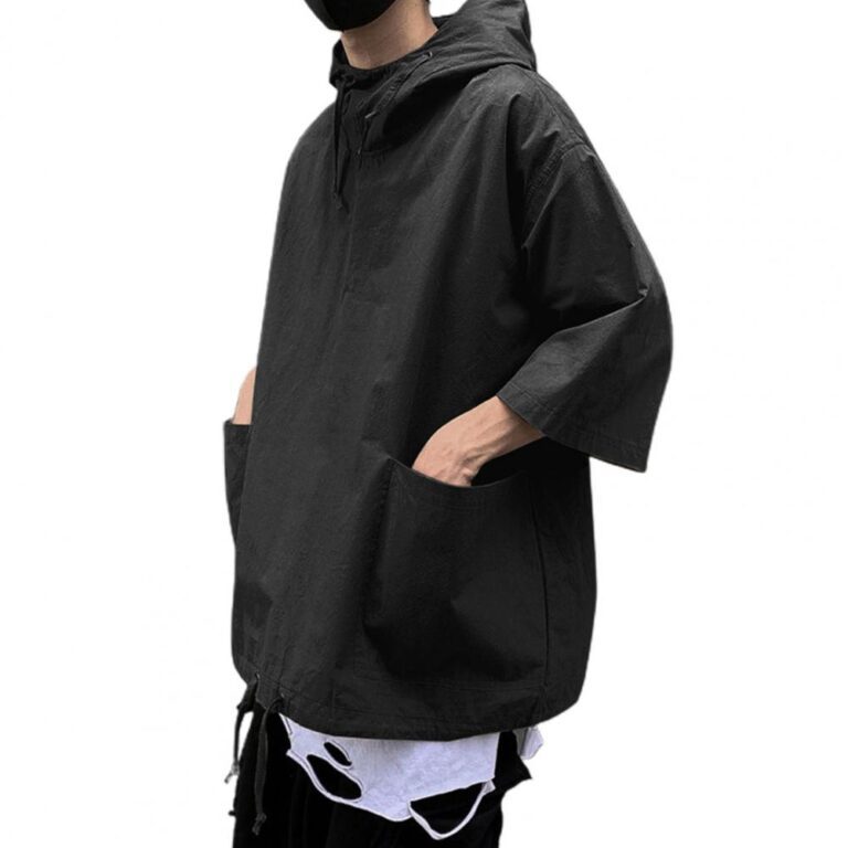 Hooded T shirt Men Summer Korean Half Sleeve Pullover Top Soft Large Pockets Loose Men T 3