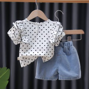 Hot Clothes For Kid Baby Girl Outfit Set Dot Pleated Lace Collar Long Denim Bows Trousers 1.jpg 640x640 1