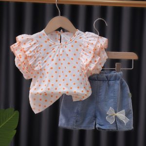 Hot Clothes For Kid Baby Girl Outfit Set Dot Pleated Lace Collar Long Denim Bows Trousers 5.jpg 640x640 5