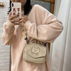 Hot Women Canvas Zipper Bag Preppy Style Student Tote Shoulder Messenger Bag Small Corduroy Bag Satchel 1