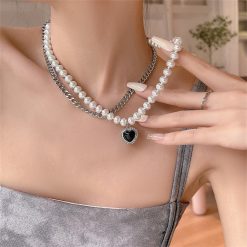 IFMIA New Vintage Link Chain Heart Pendant Necklace Female Women s 2022 Fashion Pearl Necklace for